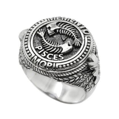 Fische Memento Mori, Sternzeichen Totenkopf Ring, Sterling Silber 925