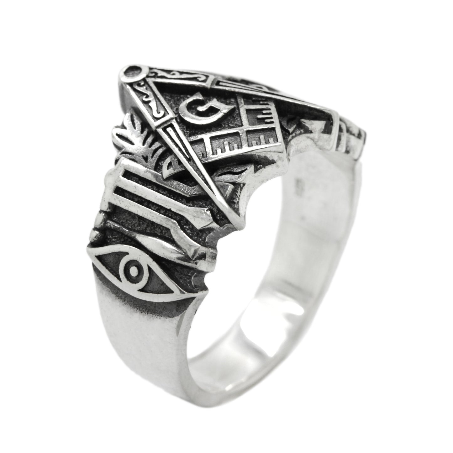 Masonic Freemasonry Square and Compass Sterling Silver Ring