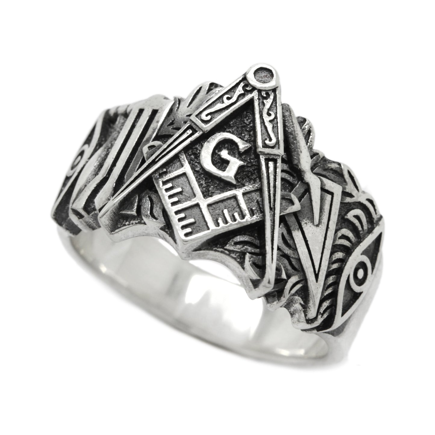 Masonic Freemasonry Square and Compass Sterling Silver Ring