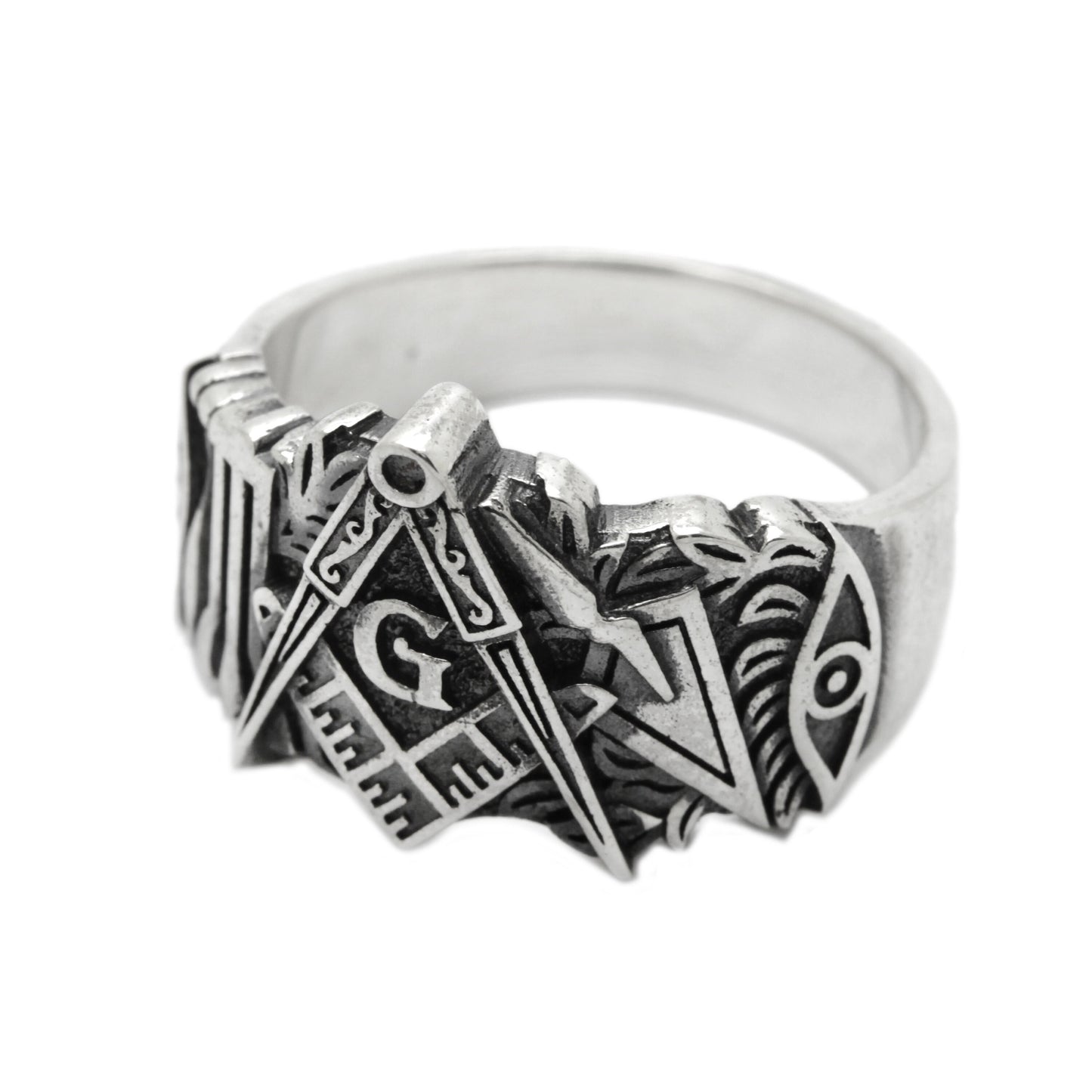 Masonic Freemasonry Square and Compass Sterling Silver Ring