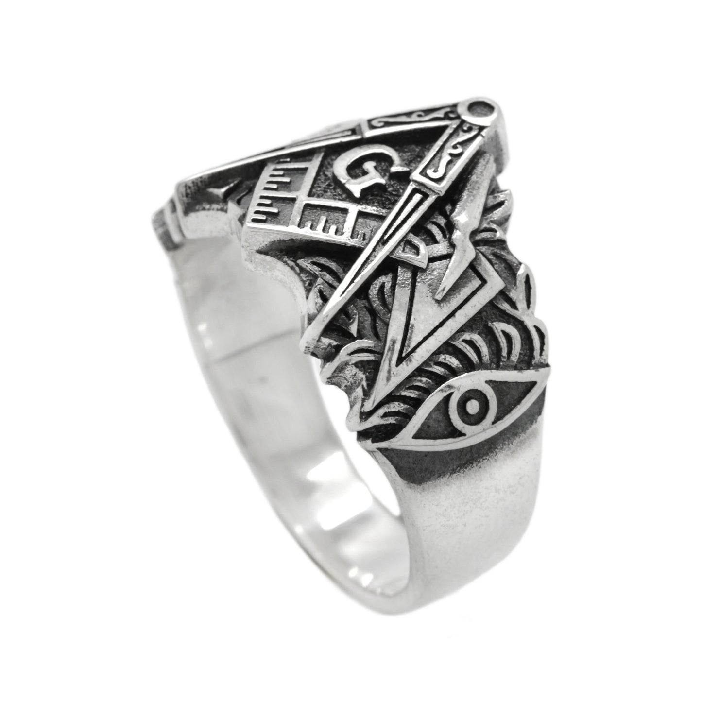 Masonic Freemasonry Square and Compass Sterling Silver Ring