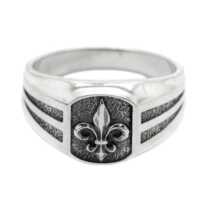 Heraldic Lily Fleur-de-lis Pánský pečetní prsten ze stříbra