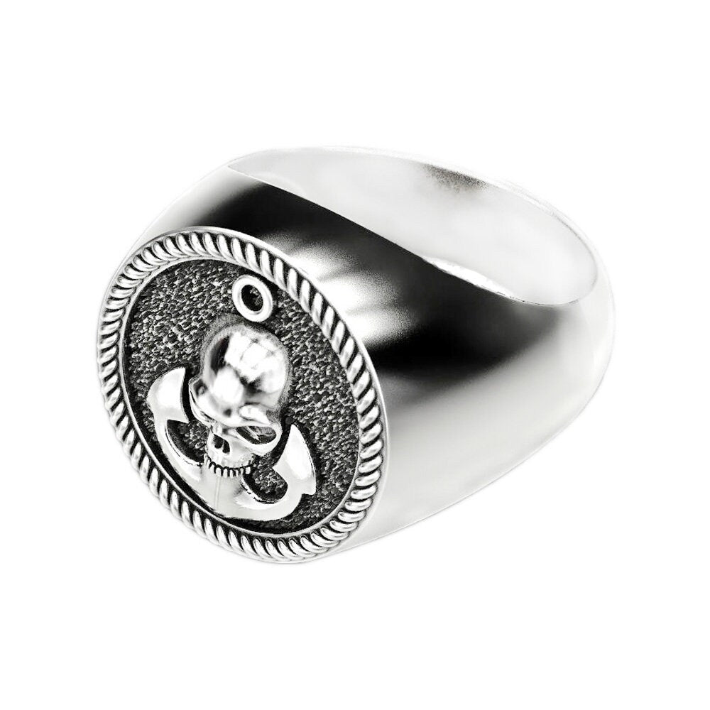 Totenkopf und Anker Herrenring Silber 925