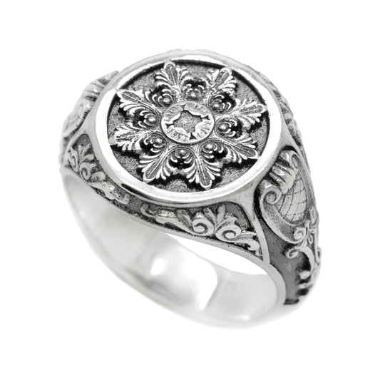 Barocco Baroque Old-fashion Style Patterns Mens Signet Silver Ring