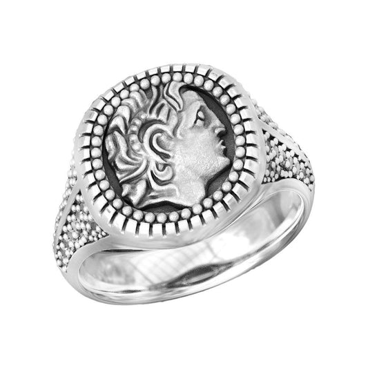 Alexander The Great Mens Ring with Gemstones Silver 925