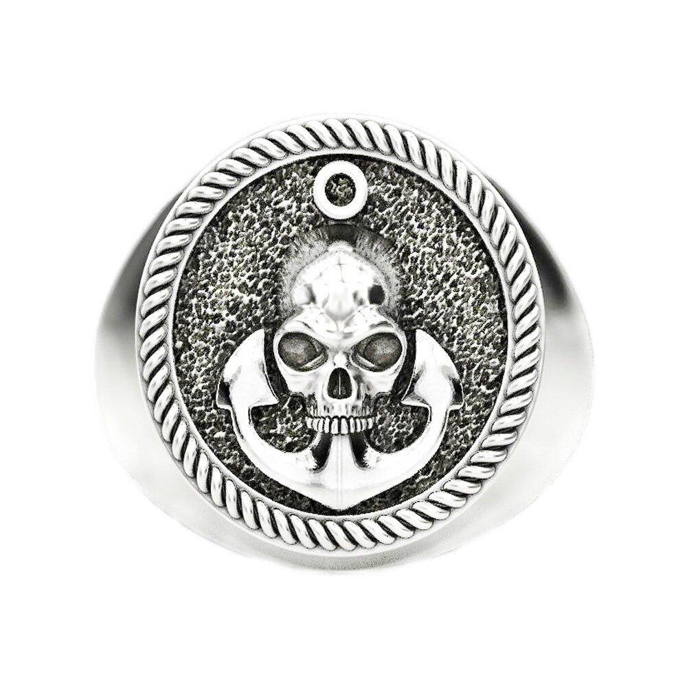 Totenkopf und Anker Herrenring Silber 925