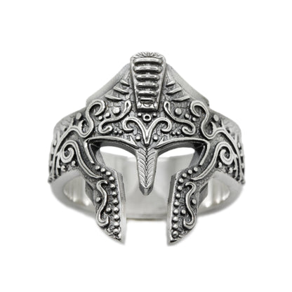Greek Knight Helmet Men Ring Silver 925
