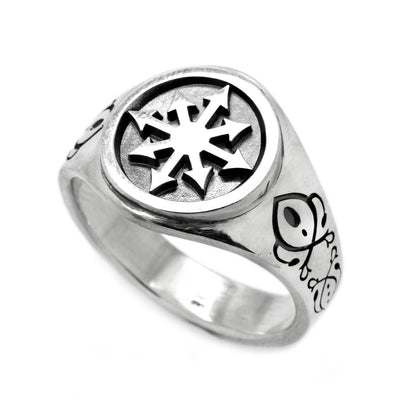 Chaos Magic Star Occult Men Signet Sterling Silver Prsten