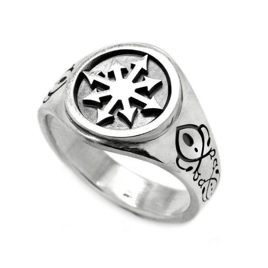 Chaos Magic Star Occult Men Signet Sterling Silver Ring