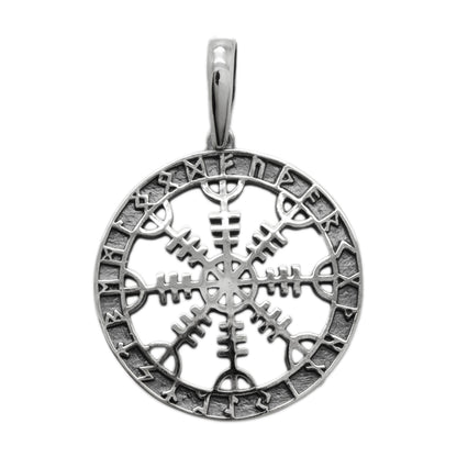 Der Helm der Ehrfurcht, Vegvisir, Runenkreis, Wikinger-Runenkompass, Anhänger Sterling Silber 925