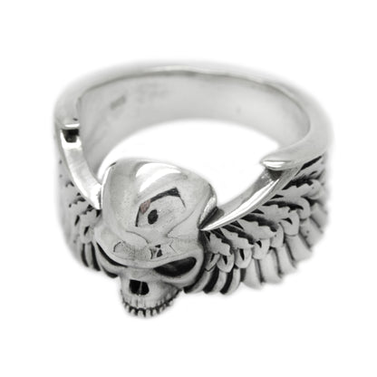 Skull and Wings Ring, Sterling Silver 925