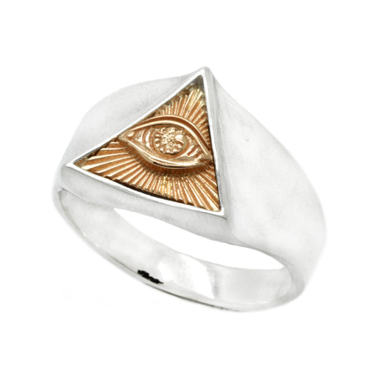 Stříbrný prsten zednářského zednářství vševidoucího oka trojúhelník