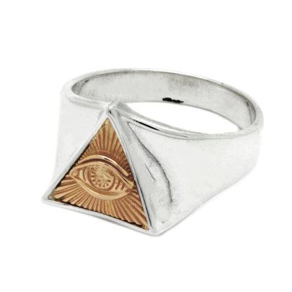 Masonic Freemasonry All Seeing Eye Triangle Silver Ring