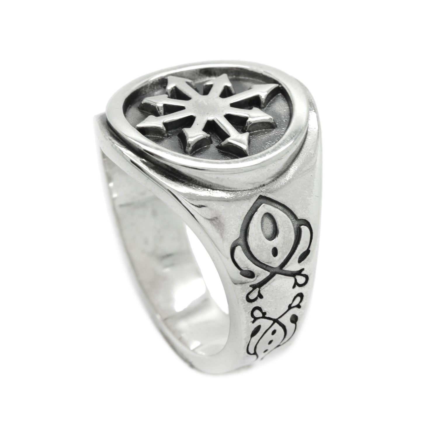 Chaos Magic Star Occult Men Signet Sterling Silver Prsten