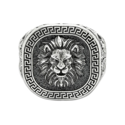 Greek Style Lion, Men Ring Sterling Silver