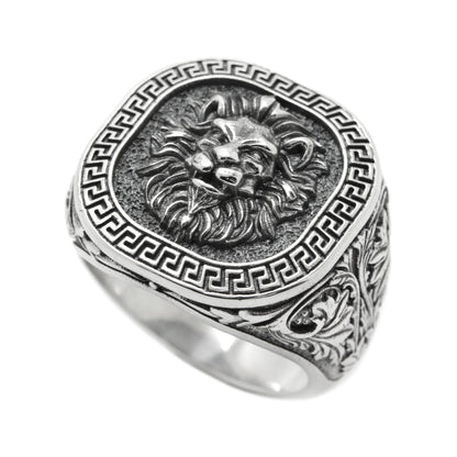 Greek Style Lion, Men Ring Sterling Silver