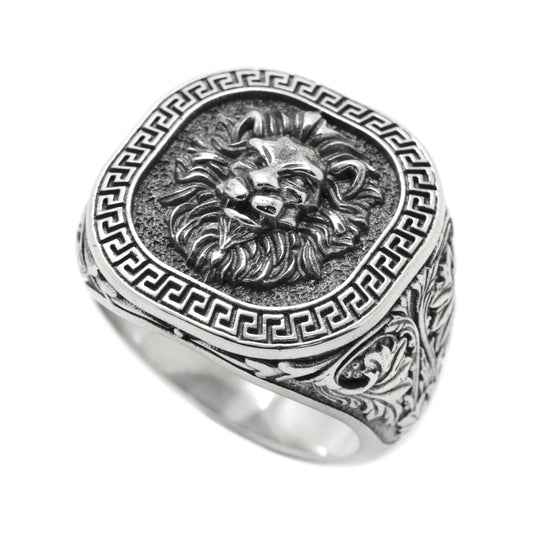 Greek Style Lion, Men Ring Sterling Silver