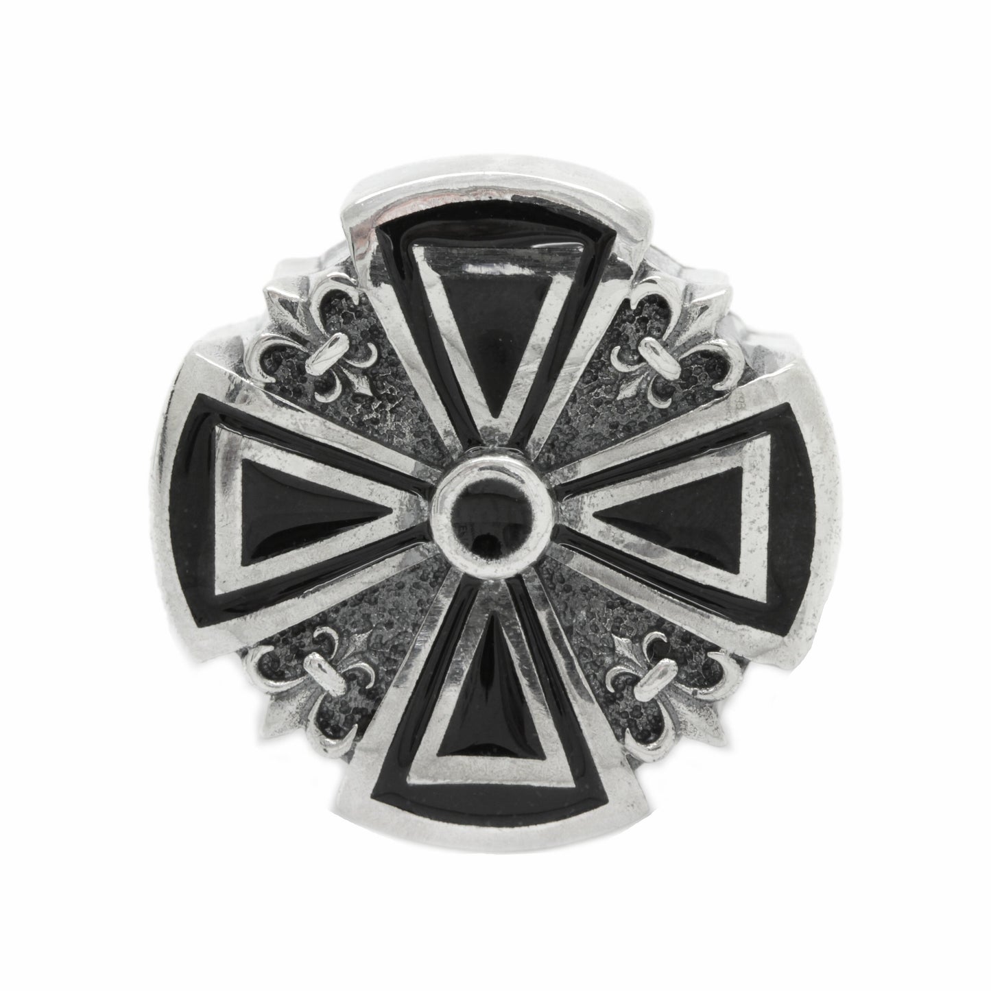 Black Cardinal Cross and Heraldic Lily with Enamel Men's Signet Silver 925