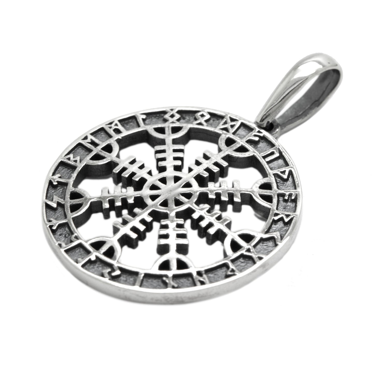 Der Helm der Ehrfurcht, Vegvisir, Runenkreis, Wikinger-Runenkompass, Anhänger Sterling Silber 925