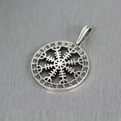 The Helm of Awe, Vegvisir, Runic Circle, Viking Runic Compass, Pendant Sterling Silver 925