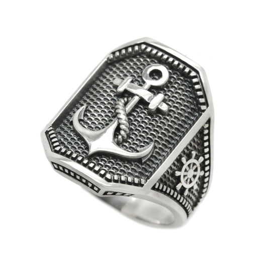 Pánský obrovský prsten Sea Anchor Helm Silver 925