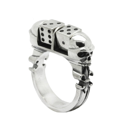 Rotating Dice and Skull Unisex Sterling Silver Ring