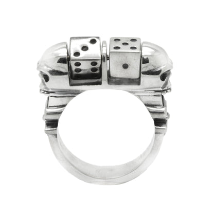 Rotating Dice and Skull Unisex Sterling Silver Ring