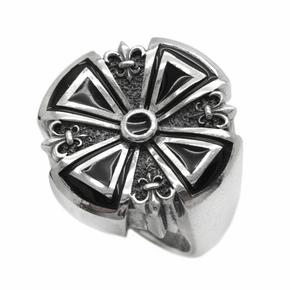 Black Cardinal Cross and Heraldic Lily with Enamel Men's Signet Silver 925