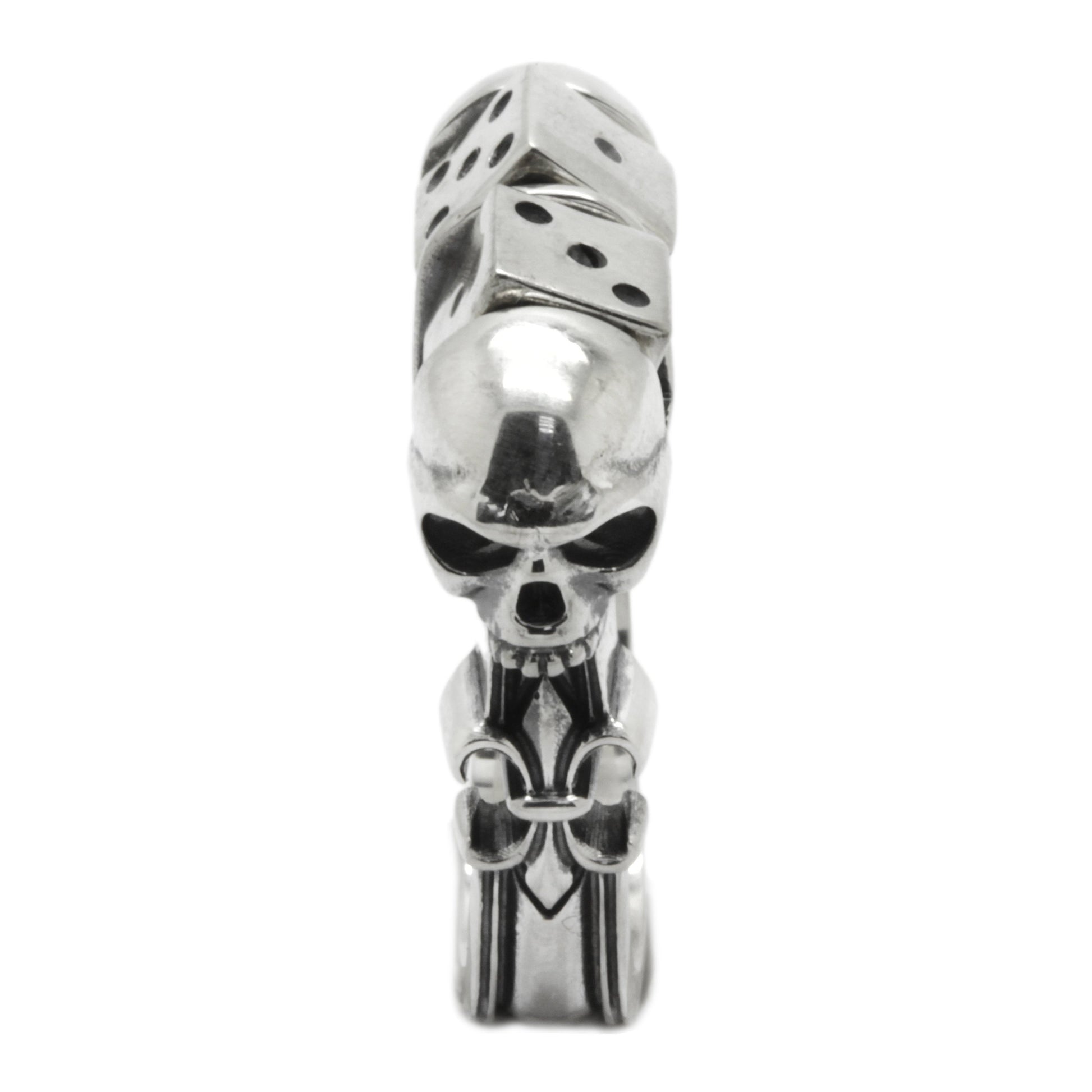 Rotating Dice and Skull Unisex Sterling Silver Ring