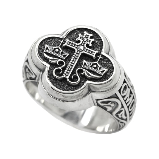 Ancient Blessing Orthodox Byzantine Mens Signet Ring Sterling Silver 925