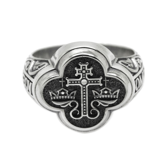 Starověký pravoslavný byzantský pánský pečetní prsten Sterling Silver 925