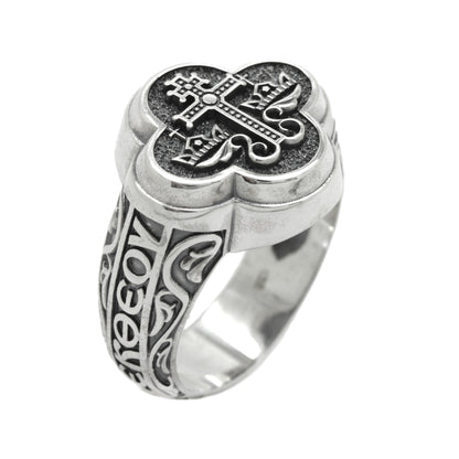 Ancient Blessing Orthodox Byzantine Mens Signet Ring Sterling Silver 925