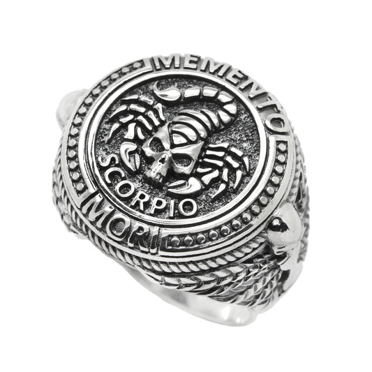 Skorpion Memento Mori, Sternzeichen-Schädel-Ring, Sterling Silber 925