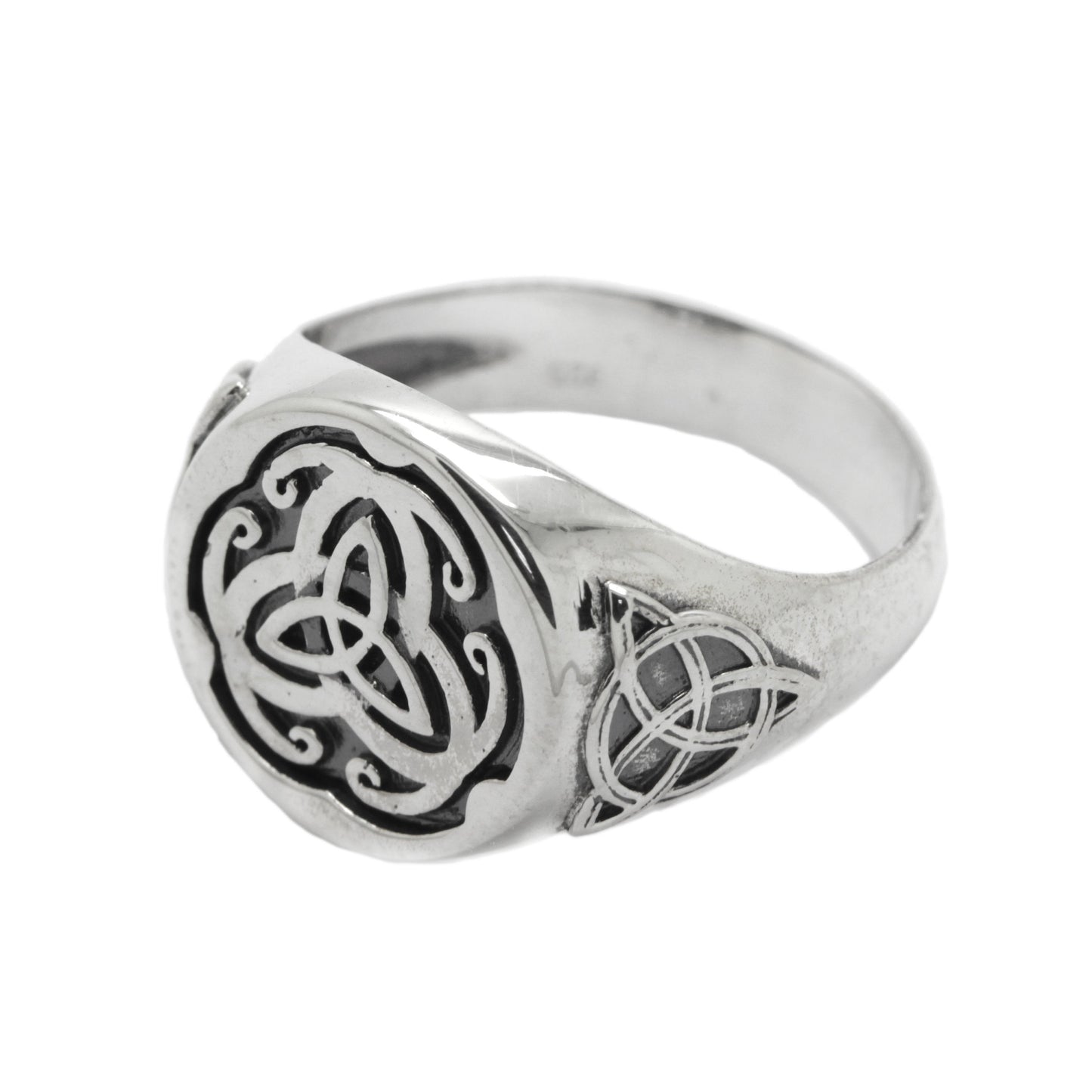 Slavic Triquetra, Celtic Triple Knot, Mens Ring Signet, Sterling Silver 925