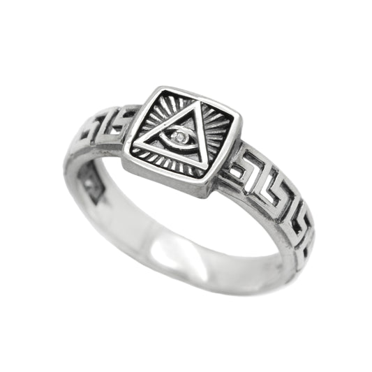 All Seeing Eye Providence Masonic Freemasonry Men's Ring Silver 925