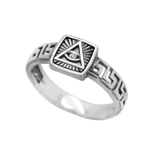 Pánský prsten All Seeing Eye Providence zednářské Freemasonry Silver 925