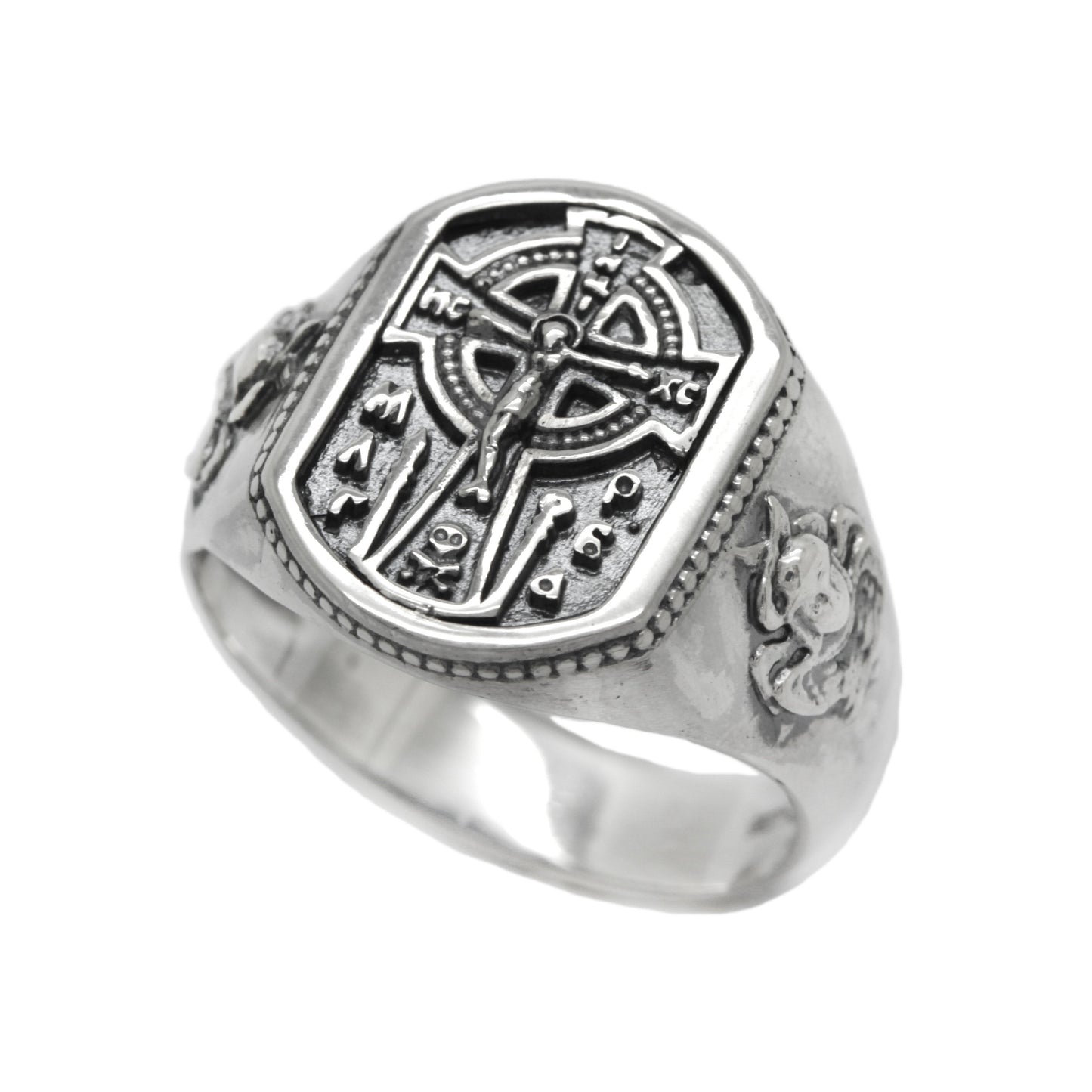 Jesus Christ Сrucifixion Celtic Style Cross Sterling Silver Signet Ring