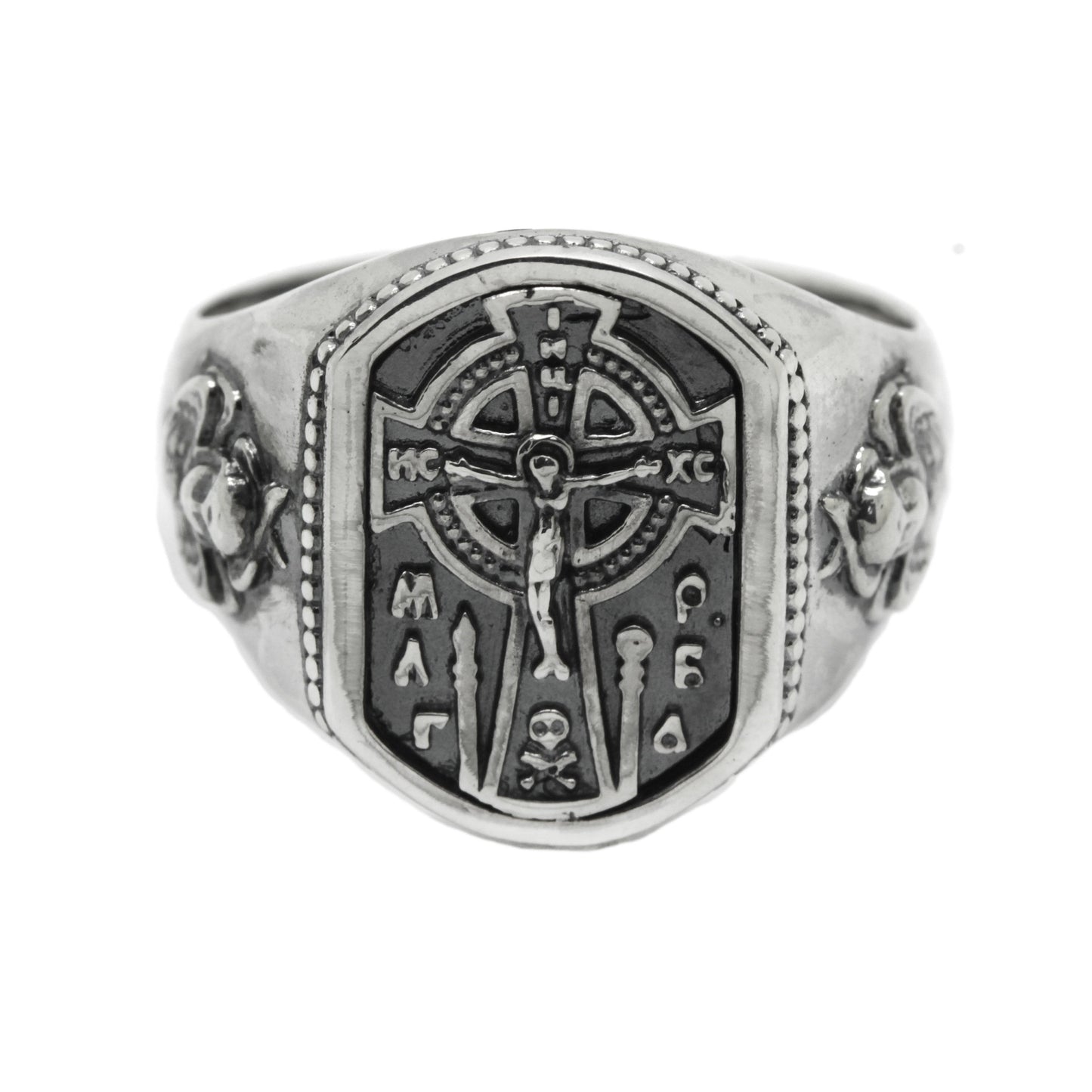 Jesus Christ Сrucifixion Celtic Style Cross Sterling Silver Signet Ring