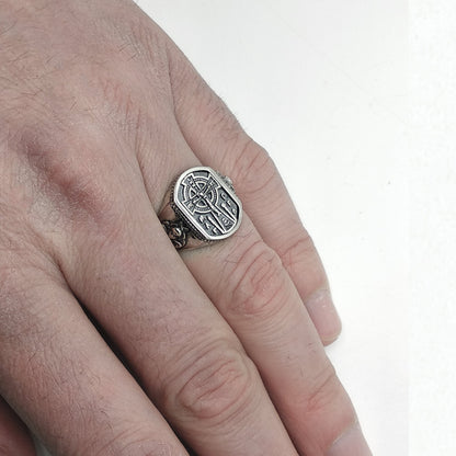 Jesus Christ Сrucifixion Celtic Style Cross Sterling Silver Signet Ring