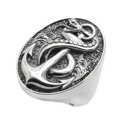 Snake Anchor Ring Sterling Silver Mens Ring Signet 925