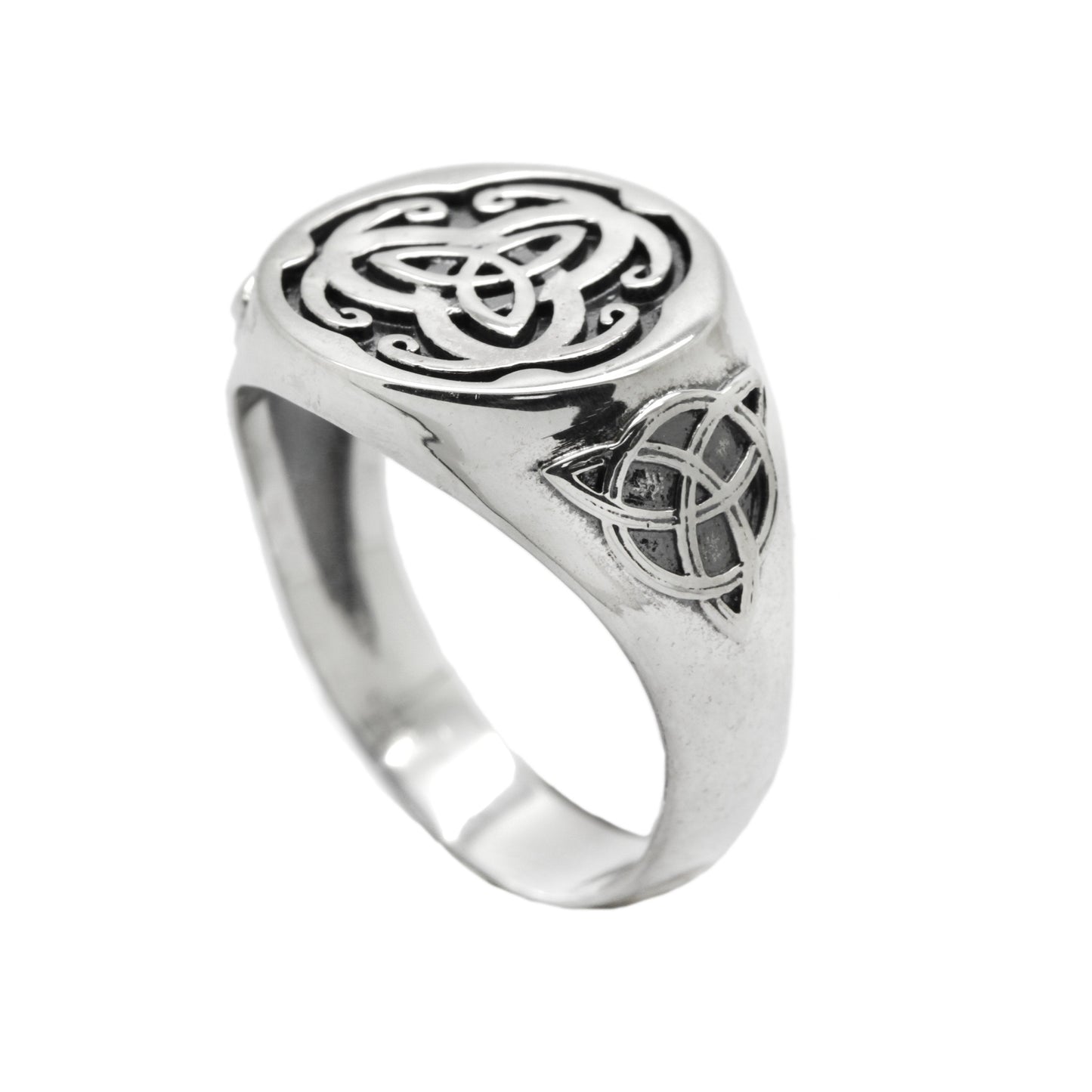 Slavic Triquetra, Celtic Triple Knot, Mens Ring Signet, Sterling Silver 925