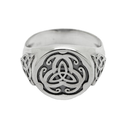 Slavic Triquetra, Celtic Triple Knot, Mens Ring Signet, Sterling Silver 925