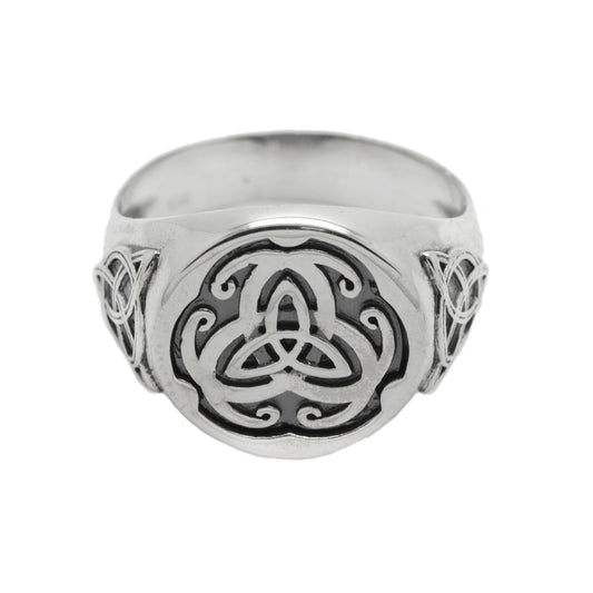Triquetra Celtic Triple Knot, Norse Pagan Men`s Ring Silver Signet