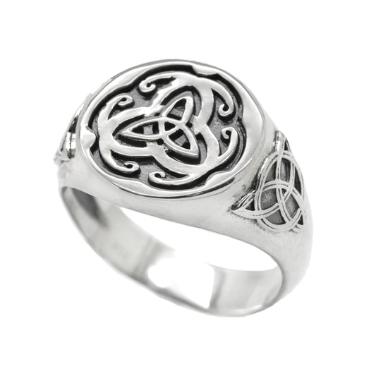 Slavic Triquetra, Celtic Triple Knot, Mens Ring Signet, Sterling Silver 925