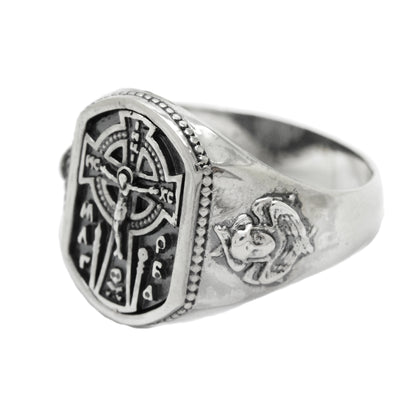 Jesus Christ Сrucifixion Celtic Style Cross Sterling Silver Signet Ring