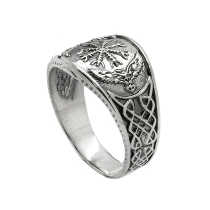 Helm of Awe, Vegvisir, Runic Circle, Runic Compass, Sterling Silver Mens Ring