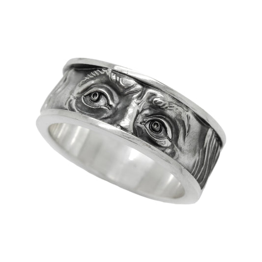 Time is Money Benjamin Franklin Eyes Sterling Silver Band Ring