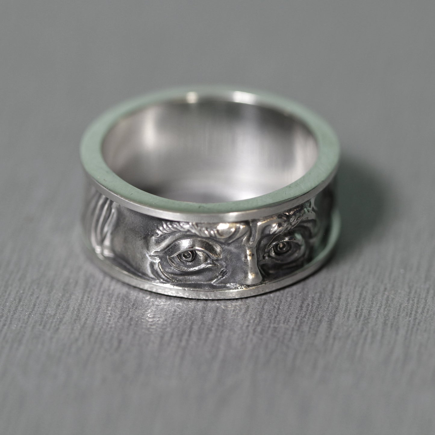 Time is Money Benjamin Franklin Eyes Sterling Silver Band Ring