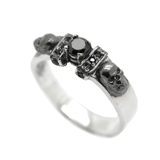 Sterling Silver Dark Gothic Skull Engagement Ring, Skull Wedding ring, Skeleton Simple Ring