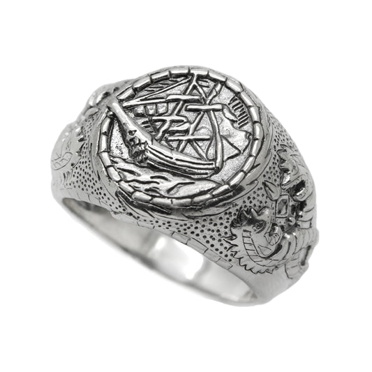 Sailing Ship Storm Sailor Ring Námořnický pánský prsten s mincovním stříbrným prstenem
